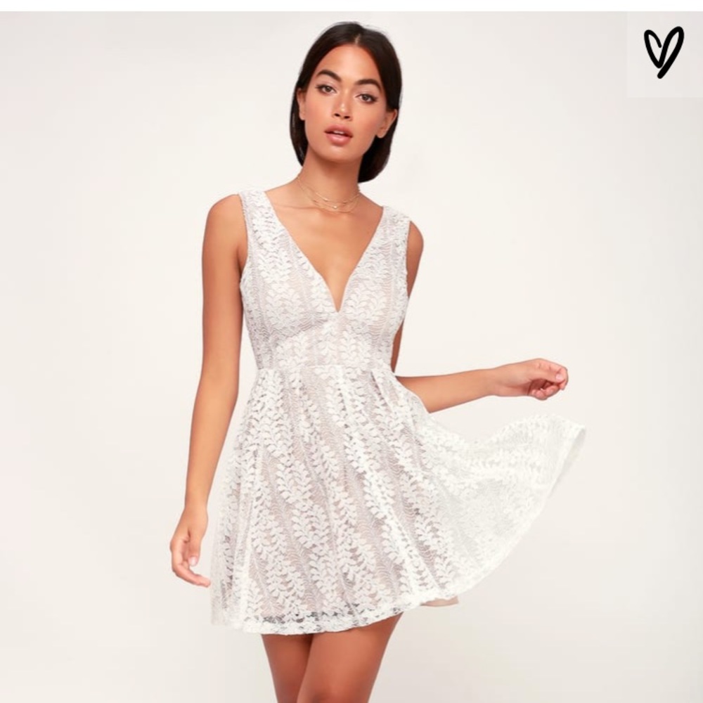 ALL OF MY HEART WHITE LACE SKATER DRESS